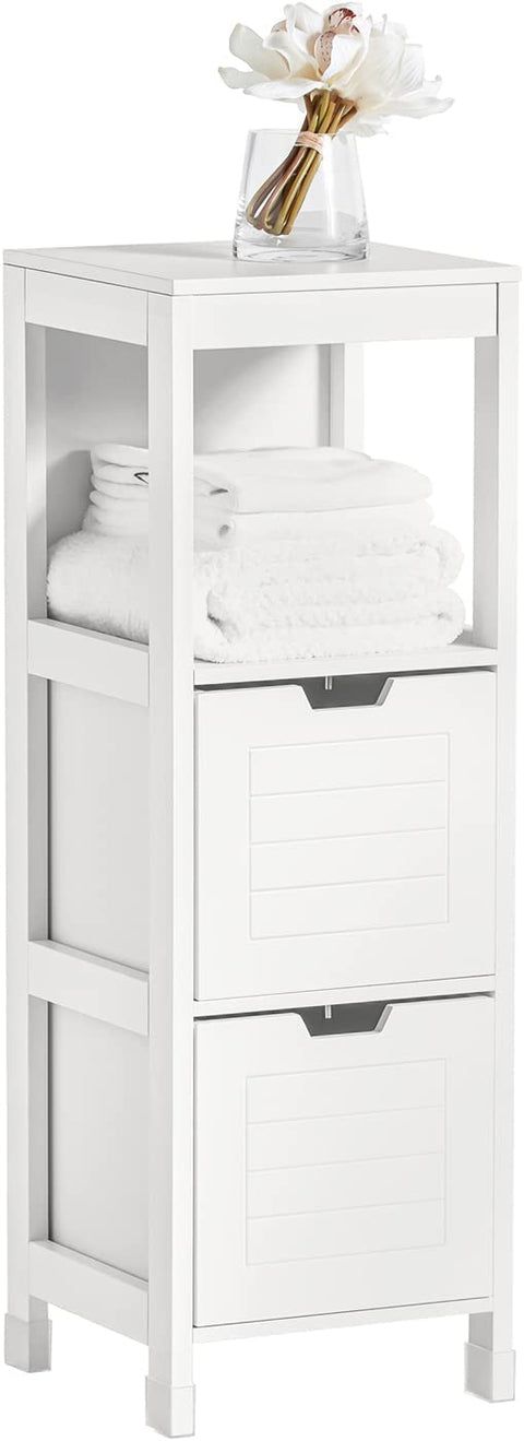 Rootz White Floor Standing Bathroom Storage Cabinet Unit with 1 Shelf and 2 Drawers