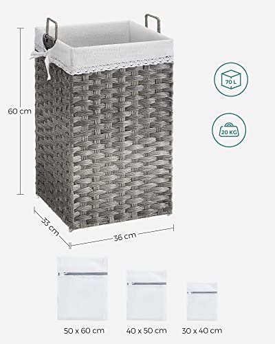 Rootz Laundry Basket - Compact Laundry Basket - Portable Laundry Basket - Stylish Laundry Basket - Basket - Washing Basket - Grey - 46 x 33 x 60 cm