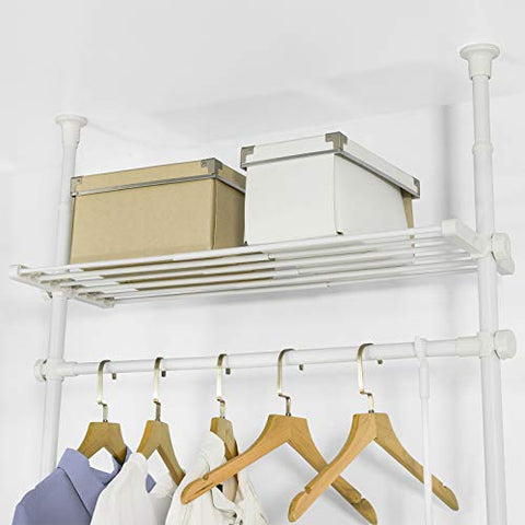 Rootz Adjustable Wardrobe Organiser Clothes Shelf System-Hanging Rail-Telescopic Clothes Storage Shelving