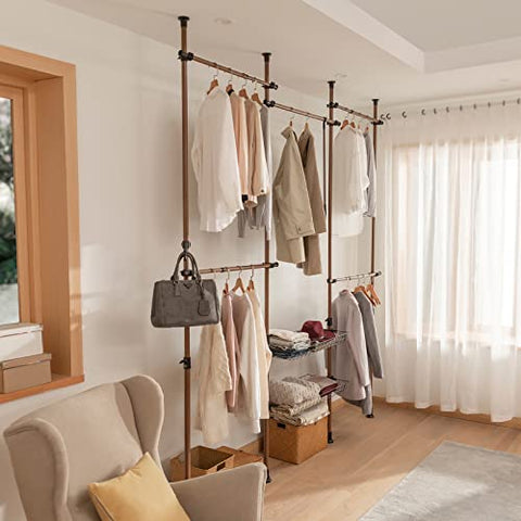 Rootz Adjustable Wardrobe Organizer Clothes Shelf System-Hanging Rail-Telescopic Storage Shelving