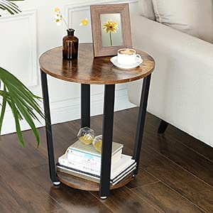 Rootz Side Table - Coffee Table - Coffee Table - Round - Industrial - Brown - Black - Processed Wood - Metal - 50 x 50 x 57 cm