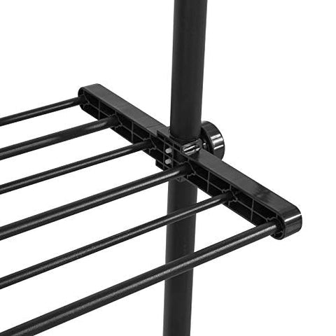 Rootz Adjustable Wardrobe Organiser Clothes Shelf System-Hanging Rail-Telescopic Clothes Storage Shelving, Black