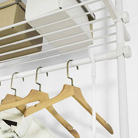 Rootz Adjustable Wardrobe Organiser Clothes Shelf System-Hanging Rail-Telescopic Clothes Storage Shelving