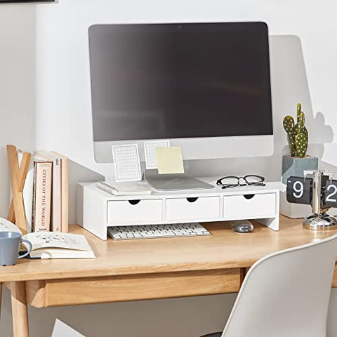 Rootz Monitor Stand Computer Screen Monitor Stand -Monitor Riser Desk Organizer with 3 Drawers