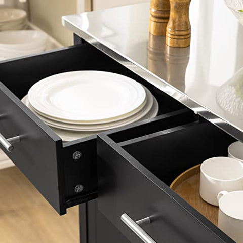 Rootz Kitchen Storage Trolley Cart with Stainless Steel Worktop-Kitchen Island Kitchen Cabinet Cupboard Sideboard on Wheels