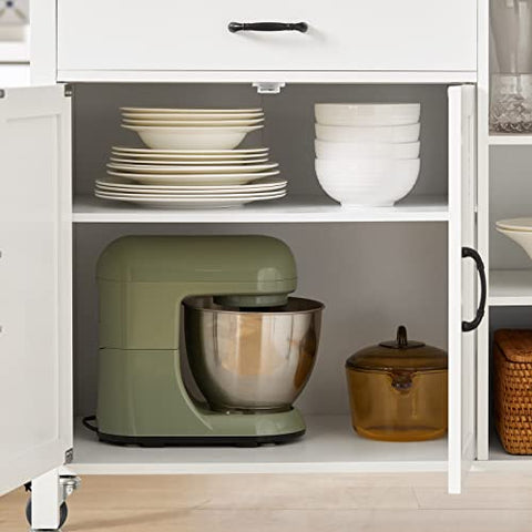 Rootz Kitchen Storage Trolley Cart with Rubber Wood Worktop - Kitchen Cabinet Cupboard Sideboard on Wheels