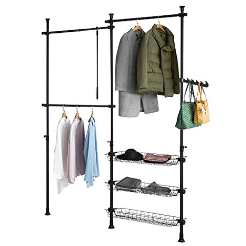 Rootz Telescopic Wardrobe Organizer - Hanging Rail - Clothes Rack Storage Shelving