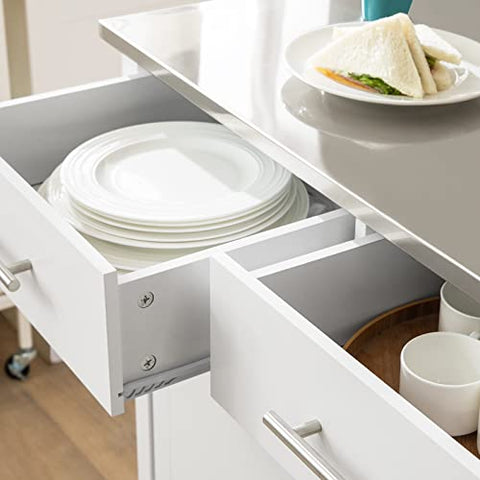 Rootz Kitchen Storage Trolley Cart with Stainless Steel Worktop-Kitchen Island Kitchen Cabinet Cupboard Sideboard on Wheels