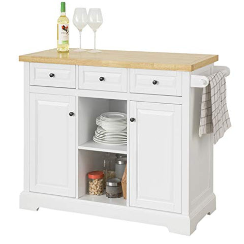 Rootz Kitchen Island Trolley - Cabinet - Cupboard -  Sideboard  with 3 Drawers 2 Open Shelves 2 Doors
