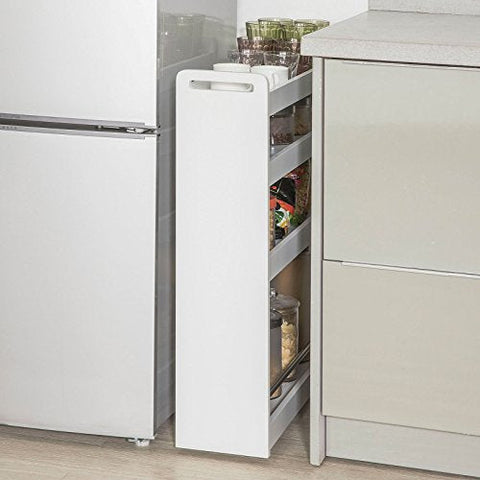 Rootz White 4 Tiers Serving Trolley - Slide Out Storage Rack Shelf on Wheels