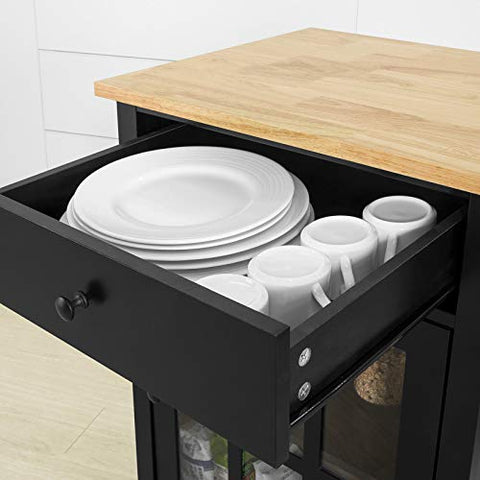 Rootz Kitchen Storage Trolley Serving Trolley with Rubber Wood Work top