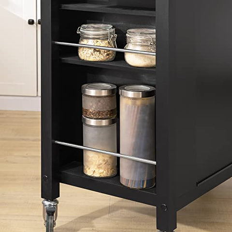 Rootz Kitchen Storage Trolley Cart with Stainless Steel Worktop-Kitchen Island Kitchen Cabinet Cupboard Sideboard on Wheels