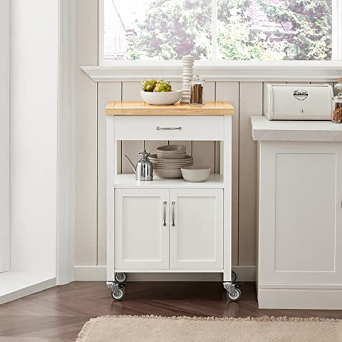 Rootz Kitchen Trolley Cart Storage Trolley Serving Trolley Kitchen Cabinet with Rubber Wood Worktop