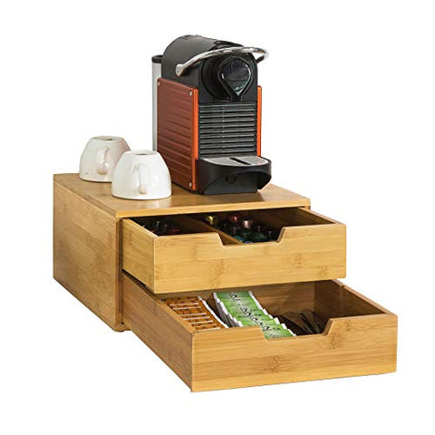 Rootz Coffee Machine Stand & Coffee Pod Capsule Teabags Box Holder Organizer with 2 Drawers