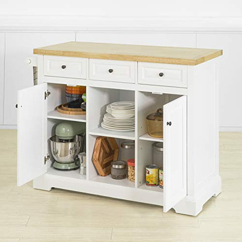 Rootz Kitchen Island Trolley - Cabinet - Cupboard -  Sideboard  with 3 Drawers 2 Open Shelves 2 Doors