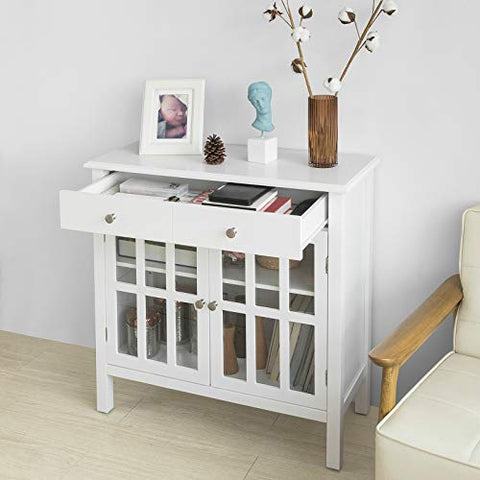 Rootz White Sideboard Storage Cabinet Cupboard 2 Drawers 2 Doors