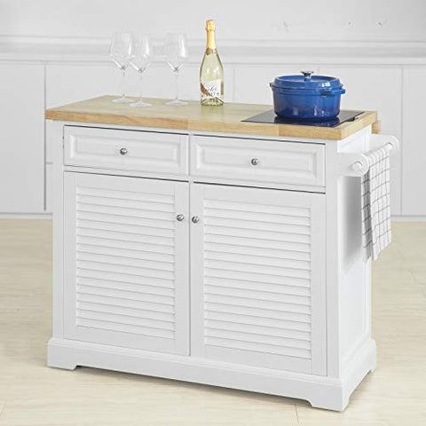 Rootz Extendable Kitchen Storage Trolley Kitchen Cabinet Cupboard Sideboard Kitchen Island with Rubber Wood & Marble Top