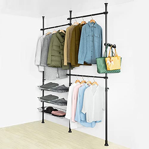 Rootz Telescopic Wardrobe Organizer - Hanging Rail - Clothes Rack Storage Shelving