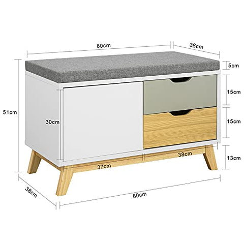 Rootz Hallway Shoe - Bench Shoe - Cabinet Shoe - Rack with 1 Cabinet and 2 Drawers, W80 x D38 x H51cm