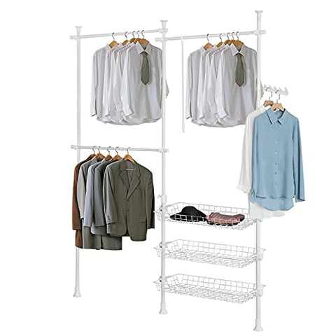 Rootz Telescopic Wardrobe Organiser-Hanging Rail-Clothes Rack-Storage Shelving