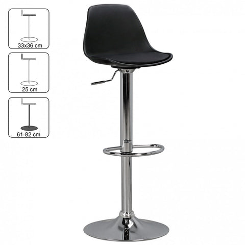 Rootz Barstool - Black Faux Leather - Adjustable Height - Design with Backrest