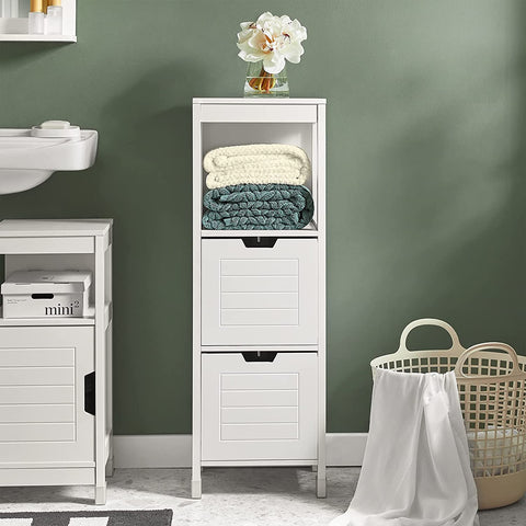 Rootz White Floor Standing Bathroom Storage Cabinet Unit with 1 Shelf and 2 Drawers