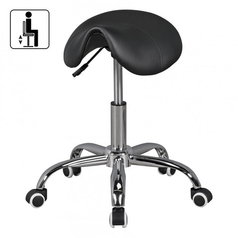 Rootz Hairdresser Stool - Black - Height Adjustable Swivel Stool with Castors - Artificial Leather Praxishocker