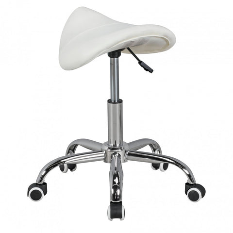 Rootz Saddle Stool -  White - Height Adjustable Esthetician & Barber Stool with Swivel and Wheels
