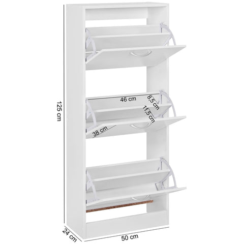 Rootz Shoe Box Locker - 3-Compartment Flap - Modern Shoe Rack for 18 Pairs - Shoe Organizer with Tipper Design - 125 cm