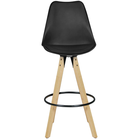 Rootz Bar Stools - Retro Design - Black Wood with Backrest - Scandinavian Style Bar Chairs (Set of 2) - 77 cm Seat Height