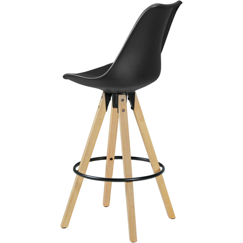 Rootz Bar Stools - Retro Design - Black Wood with Backrest - Scandinavian Style Bar Chairs (Set of 2) - 77 cm Seat Height