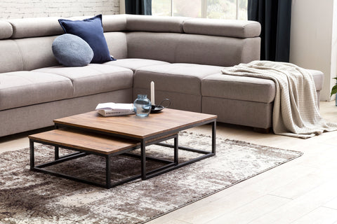 Rootz Table Set - Sheesham Wood - Living Room - Solid Wood Design - Palisander Lounge Table with Metal Legs - 75 x 75 x 27 cm
