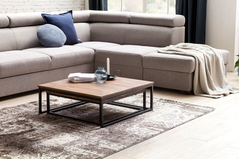 Rootz Table Set - Sheesham Wood - Living Room - Solid Wood Design - Palisander Lounge Table with Metal Legs - 75 x 75 x 27 cm