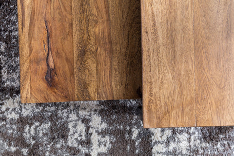 Rootz Table Set - Sheesham Wood - Living Room - Solid Wood Design - Palisander Lounge Table with Metal Legs - 75 x 75 x 27 cm