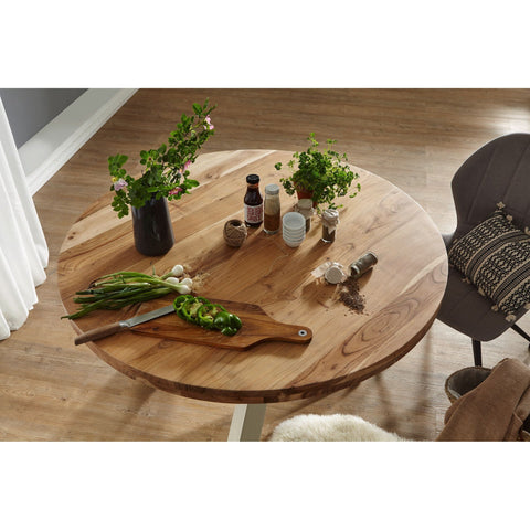 Rootz Dining Table - Round Dining Table - Solid Wood Acacia - Wooden Dining Table - Kitchen Table - Brown/White - Ø 120 cm