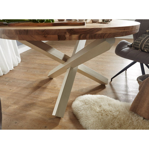 Rootz Dining Table - Round Dining Table - Solid Wood Acacia - Wooden Dining Table - Kitchen Table - Brown/White - Ø 120 cm