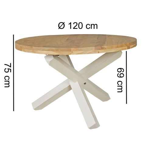 Rootz Dining Table - Round Dining Table - Solid Wood Acacia - Wooden Dining Table - Kitchen Table - Brown/White - Ø 120 cm