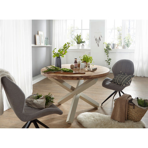 Rootz Dining Table - Round Dining Table - Solid Wood Acacia - Wooden Dining Table - Kitchen Table - Brown/White - Ø 120 cm