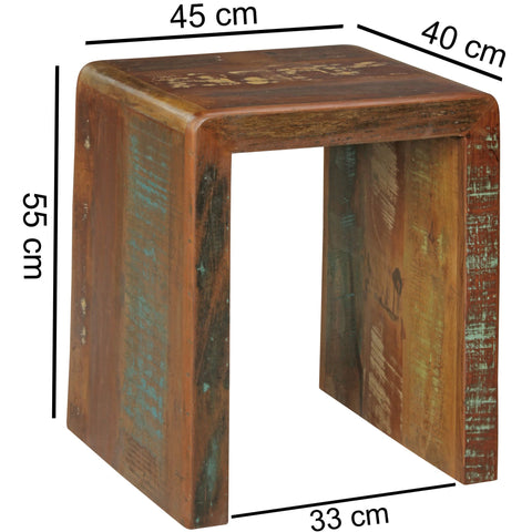 Rootz Side Table - Solid Wood - Mango Recycling Shabby Design - Small Living Room Night Table - Boat Wood Night Console - 45x40x55cm
