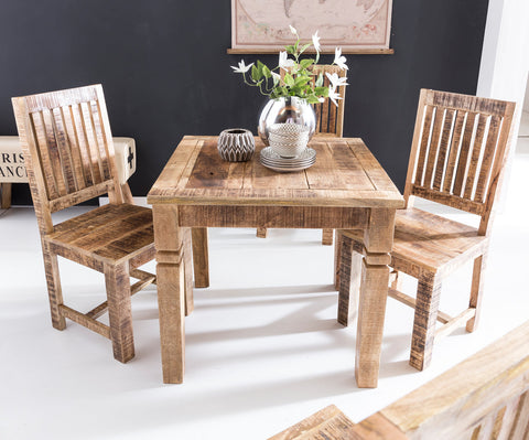 Rootz Dining Table - Square - Solid Mango Wood - Rustic Design - Dining Table for 4 - Real Wood - 80 x 80 x 76 cm