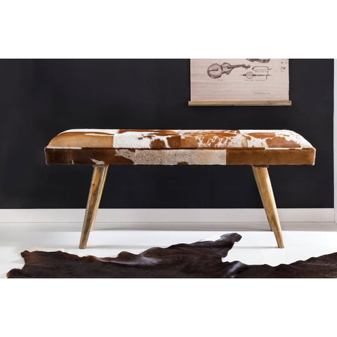 Rootz Bench - Upholstered Bench - Hall Bench - Bench - Goat Leather - Mango Wood - Brown/White - 120 cm