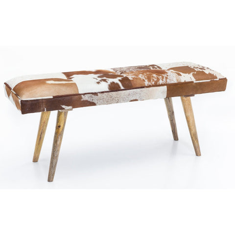 Rootz Bench - Upholstered Bench - Hall Bench - Bench - Goat Leather - Mango Wood - Brown/White - 120 cm