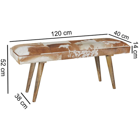 Rootz Bench - Upholstered Bench - Hall Bench - Bench - Goat Leather - Mango Wood - Brown/White - 120 cm