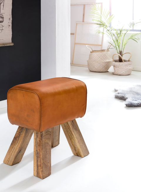 Rootz Seat Stool - Design Brown Upholstered - Leather Footstool Footrest - 40 x 30 x 47 cm