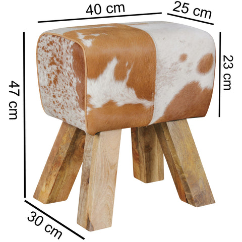 Rootz Stool - Stool - Pouf - Footstool - Goatskin - Mango Wood - Brown/White - Springbok
