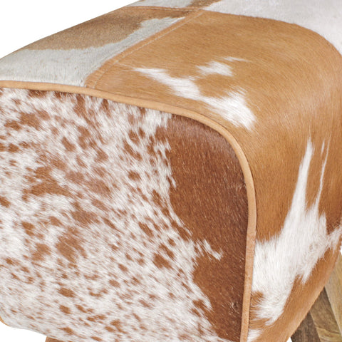 Rootz Stool - Stool - Pouf - Footstool - Goatskin - Mango Wood - Brown/White - Springbok