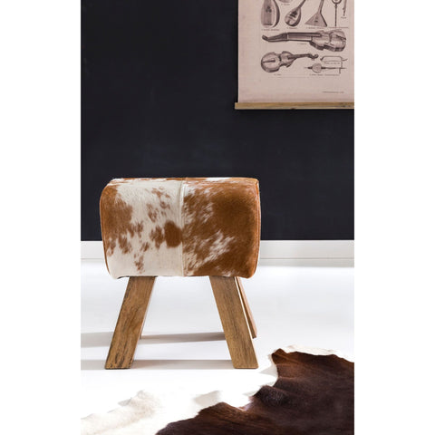 Rootz Stool - Stool - Pouf - Footstool - Goatskin - Mango Wood - Brown/White - Springbok