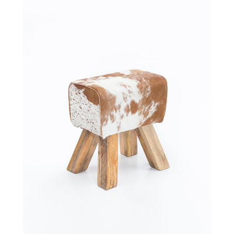 Rootz Stool - Stool - Pouf - Footstool - Goatskin - Mango Wood - Brown/White - Springbok