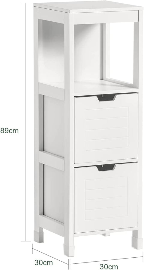 Rootz White Floor Standing Bathroom Storage Cabinet Unit with 1 Shelf and 2 Drawers