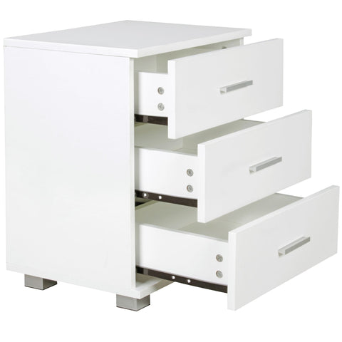 Rootz Wood Night Console - 3 Drawers White Design Nightstand - Small Nightstand - 45 x 54 x 34 cm